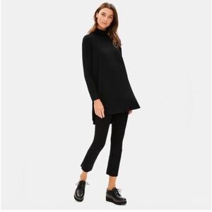 Eileen Fisher Petite Mock Neck Tencel Blend Black Tunic